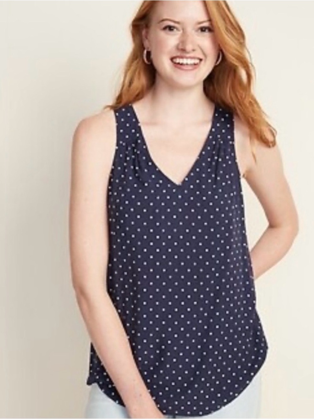 Old Navy Sleeveless Keyhole Back Navy and White Polka Dot Tank